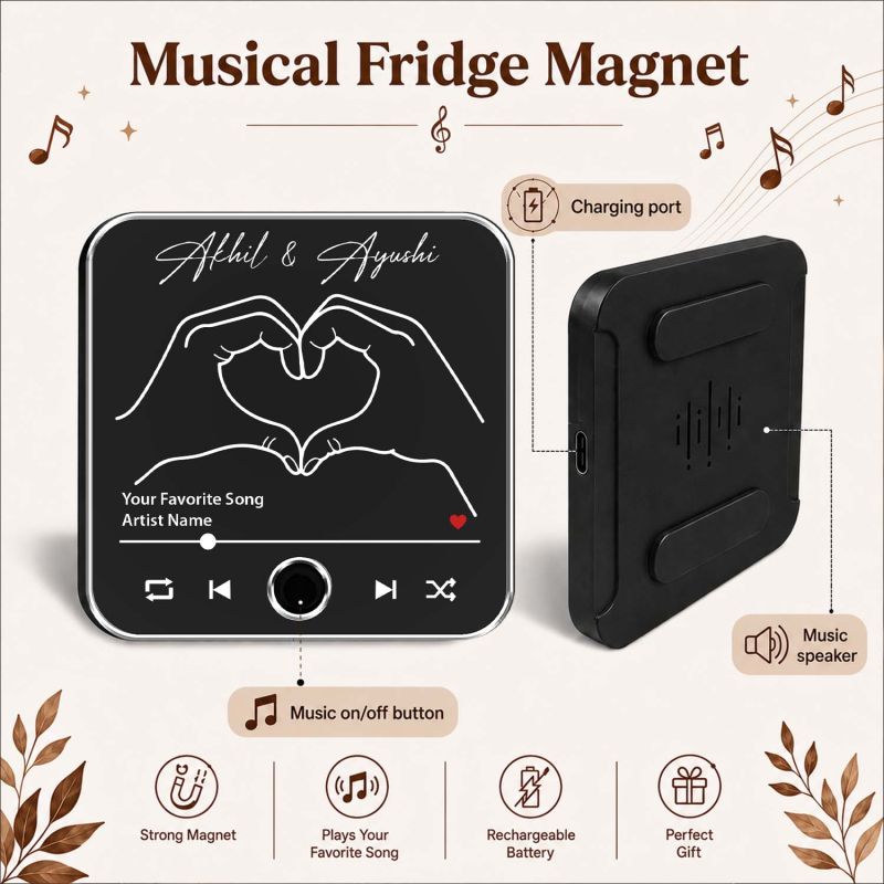 Spotify Style Musical Fridge Magnet with Custom Names & Favorite Song Rechargeable Music Player Gift for Loveable Person & Long Distance Relationship
